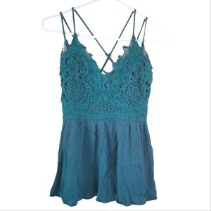 Maurices teal Crochet lace babydoll spaghetti strap tank top XS NWT